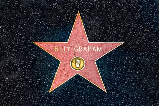 Los Angeles, USA - March 5, 2019: closeup of Star on the Hollywood Walk of Fame for Billy Graham.