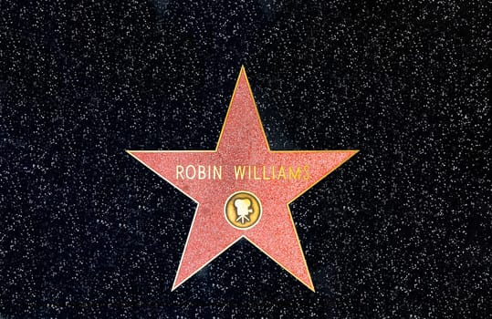 Los Angeles, USA - March 5, 2019: closeup of Star on the Hollywood Walk of Fame for Robin Williams.