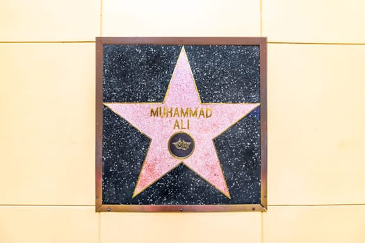 LOS ANGELES, USA - MAR 5, 2019: closeup of Star on the Hollywood Walk of Fame for Muhammad Ali.