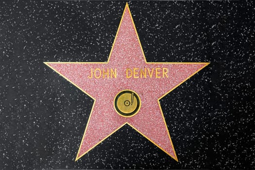 Los Angeles, USA - March 5, 2019:  closeup of Star on the Hollywood Walk of Fame for John Denver.