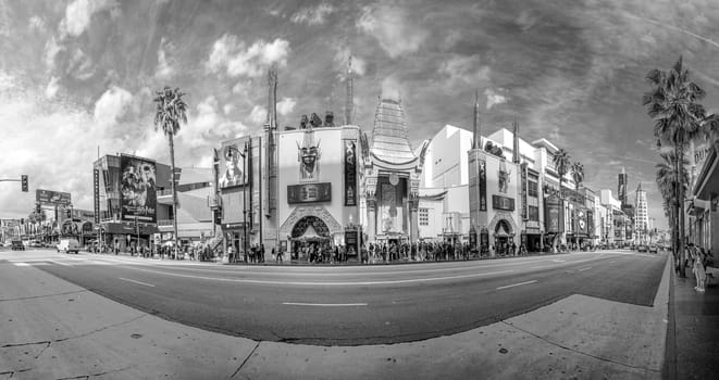 Los Angeles, USA - March 5, 2019: street view of Hollywood boulevard with madame tussauds theater and other landmarks.