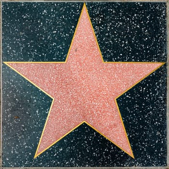 Los Angeles, USA - March 5, 2019:  closeup of empty Star on the Hollywood Walk of Fame.