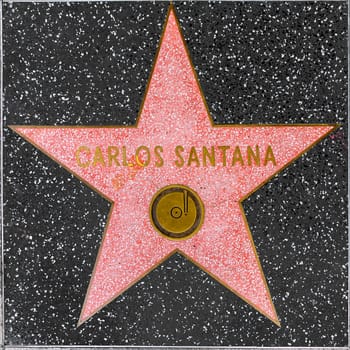 Los Angeles, USA - March 5, 2019:  closeup of Star on the Hollywood Walk of Fame for Carlos Santana.