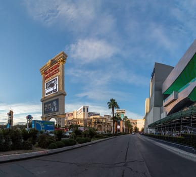 Las Vegas, USA - March 9, 2019: caesars palace with advertising for Celine Dion in Las Vegas at the Strip, USA.