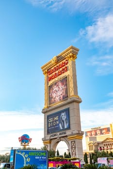 Las Vegas, USA - March 9, 2019: view to Caesars palace at the Strip in Las Vegas in afternoon light.