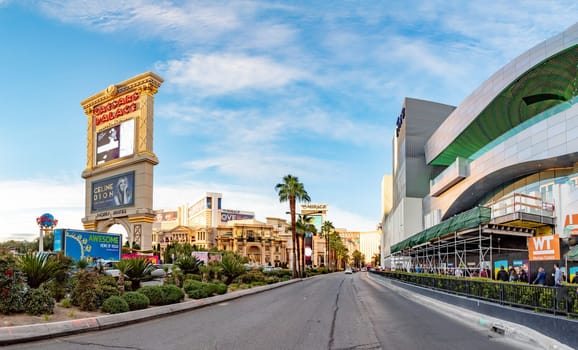 Las Vegas, USA - March 9, 2019: view to Caesars palace at the Strip in Las Vegas in afternoon light.