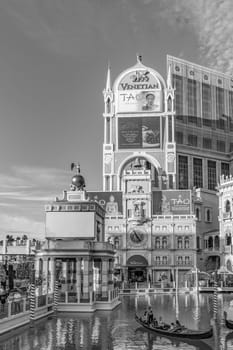 Las Vegas, USA - March 9, 2019: tourists enjoy gondola ride at the venetian hotel and casino in Las Vegas, USA.