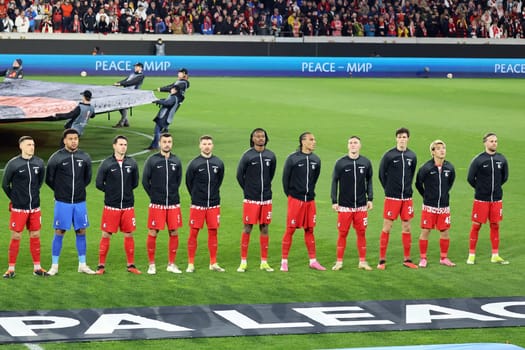 The starting line-up of SC Freiburg before kick-off for the match of the Football Europa League - Qualification 1/8 Final,SC Freiburg vs RC Lens