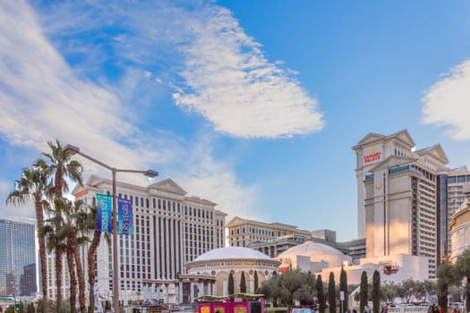 Las Vegas, USA - March 9, 2019: view to Caesars palace at the Strip in Las Vegas in afternoon light.