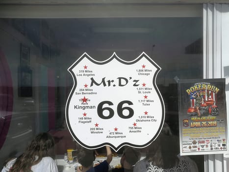 Kingman, USA - March 9, 2019: signage at a restaurant at Route 66 in Kingman.