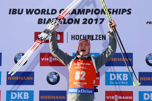 The biggest moment in the life of Benedikt Doll (SZ Breitnau) at the 2017 IBU Biathlon World Championships Hochfilzen - Men's Sprint