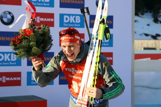 Benedikt Doll (SZ Breitnau) celebrates his World Championship title at the 2017 IBU Biathlon World Championships Hochfilzen - Men's Sprint