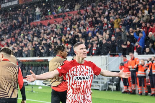 Roland Sallai (SC Freiburg) celebrates his goal to level the score at 2-2 and was the celebrated star of the Europa League - Qualification 1/8 Final,SC Freiburg vs RC Lens
