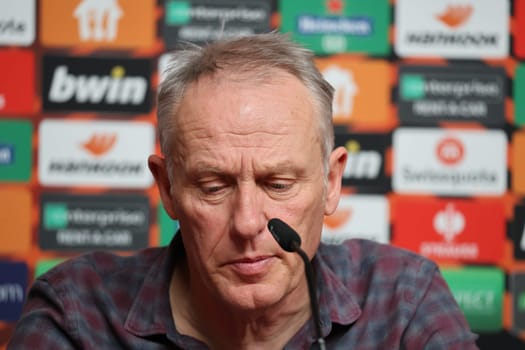 Coach Christian Streich (SC Freiburg) at the press conference,PK before Football Europa League - Qualification 1/8 Final,SC Freiburg vs RC Lens