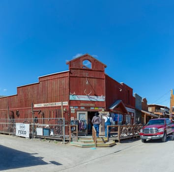 Oatman Ghost Town,   USA - March 3 , 2019: panoramic view of the the famous living ghost town along historical Route 66.