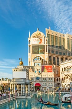 Las Vegas, USA - March 9, 2019: tourists enjoy gondola ride at the venetian hotel and casino in Las Vegas, USA.