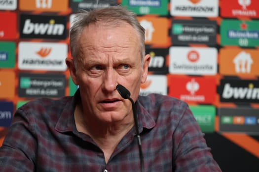 Coach Christian Streich (SC Freiburg) at the press conference,PK before Football Europa League - Qualification 1/8 Final,SC Freiburg vs RC Lens