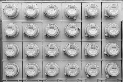 Las Vegas, USA - March 10, 2019: electricity meters of an appartment building in Las Vegas