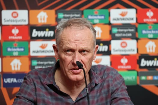 Coach Christian Streich (SC Freiburg) at the press conference,PK before Football Europa League - Qualification 1/8 Final,SC Freiburg vs RC Lens