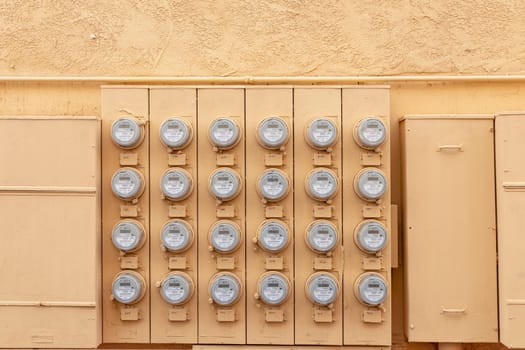 Las Vegas, USA - March 10, 2019: electricity meters of an appartment building in Las Vegas