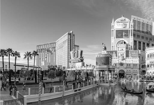 Las Vegas, USA - March 9, 2019: tourists enjoy gondola ride at the venetian hotel and casino in Las Vegas, USA.