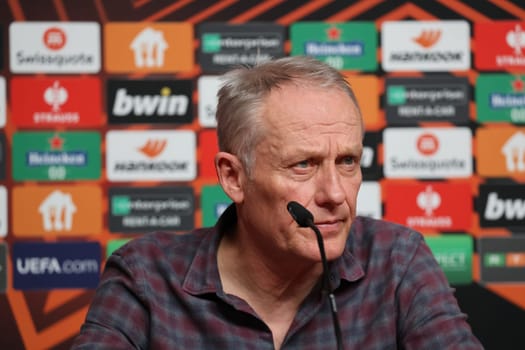 Coach Christian Streich (SC Freiburg) at the press conference,PK before Football Europa League - Qualification 1/8 Final,SC Freiburg vs RC Lens