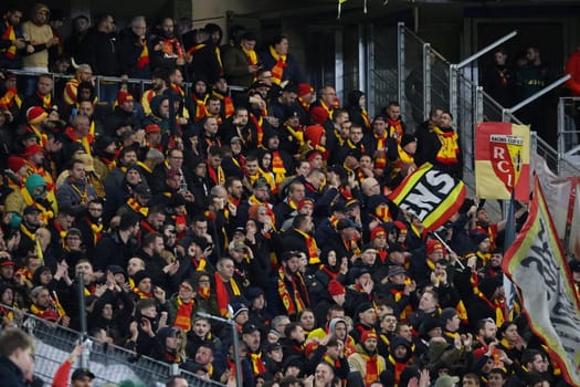 The fan curve of RC Lens at the Football Europa League - Qualification 1/8 Final,SC Freiburg vs RC Lens