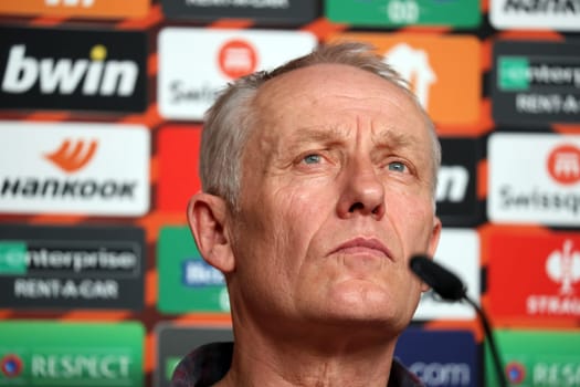 Coach Christian Streich (SC Freiburg) at the press conference,PK before Football Europa League - Qualification 1/8 Final,SC Freiburg vs RC Lens