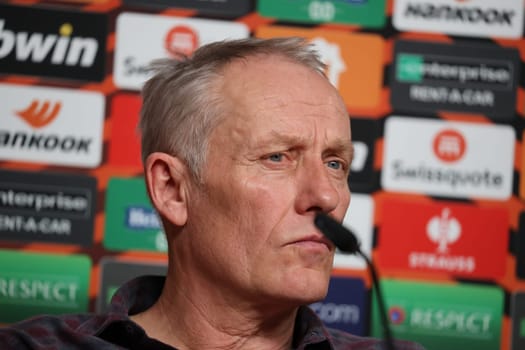 Coach Christian Streich (SC Freiburg) at the press conference,PK before Football Europa League - Qualification 1/8 Final,SC Freiburg vs RC Lens