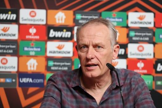 Coach Christian Streich (SC Freiburg) at the press conference,PK before Football Europa League - Qualification 1/8 Final,SC Freiburg vs RC Lens