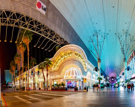 Las Vegas, USA - March 11, 2019: golden nugget casino by night in Fremont street, the old part of Las Vegas, USA.