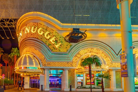 Las Vegas, USA - March 11, 2019: casino golden Nugget by night in Fremont street in Las Vegas, USA.