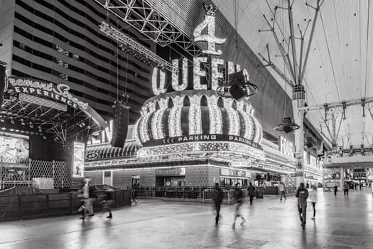 Las Vegas, USA - March 11, 2019: casino golden Nugget by night in Fremont street in Las Vegas, USA.