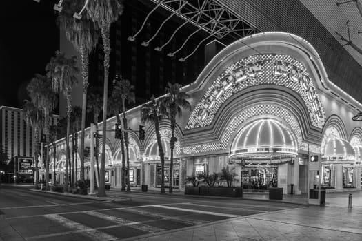 Las Vegas, USA - March 11, 2019: casino golden Nugget by night in Fremont street in Las Vegas, USA.