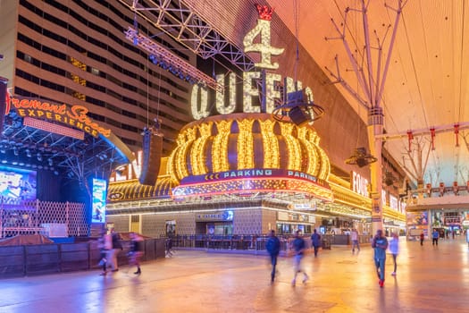 Las Vegas, USA - March 11, 2019: casino golden Nugget by night in Fremont street in Las Vegas, USA.