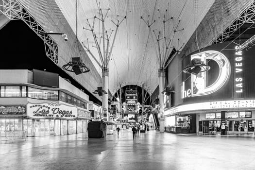 Las Vegas, USA - March 11, 2019: casino golden Nugget by night in Fremont street in Las Vegas, USA.
