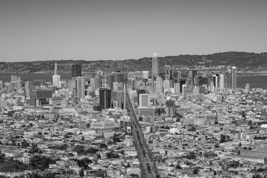 San Francisco, USA - March 13, 2019: view to skyline of San Francisco on a sunny day.