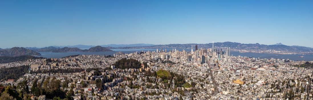San Francisco, USA - March 13, 2019: view to skyline of San Francisco on a sunny day.