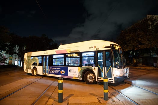 New Orlewans, USA - October 25, 2023: the night bus operates at canal street and is connected to the arrival times of the street car.