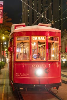 New Orleans, USA - October 25, 2023: people in New Orleans use the street car in early morning to go to town and work.