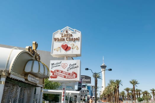Las Vegas, USA - May 25, 2022: Little White Wedding Chapel  in Las Vegas, USA. Michael Jordan and Joan Collins married in that chapel.