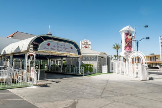 Las Vegas, USA - May 25, 2022: Little White Wedding Chapel  in Las Vegas, USA. Michael Jordan and Joan Collins married in that chapel.