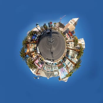 Las Vegas, USA - May 24, 2022: view to hotels and casinos at the Strip in daytime with neon advertising in tiny world style.