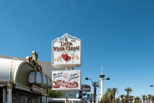 Las Vegas, USA - May 25, 2022: Little White Wedding Chapel  in Las Vegas, USA. Michael Jordan and Joan Collins married in that chapel.