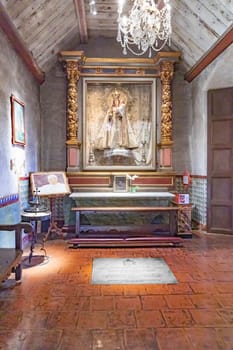 Carmel, USA - March 15, 2019:  church at Carmel Mission San Carlos Borromeo in Carmel, USA. Pope Paul II was worshiping the holy maria at Carmel.