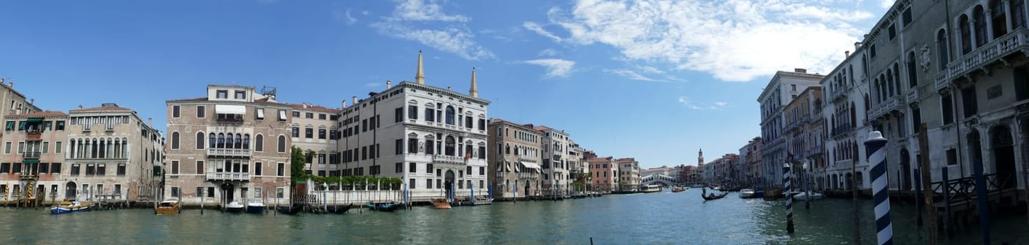 Venice, Italy - July 2, 2021: view from grand canal to the old palaces in Venice, Italy.