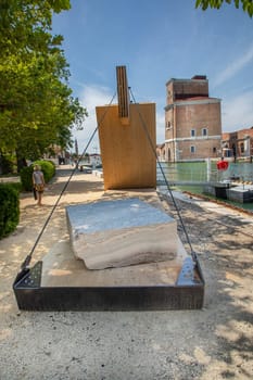 Venice, Italy - July 3, 2021: Veneta Porta lignea from artist Nader Therani and  Arthur Chang at the Biennale 2021 in Venice, Italy .