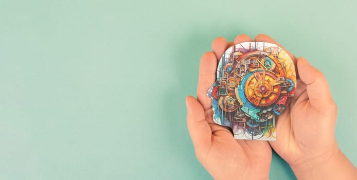 Cogwheels brain, brainstorming and creativity concept, gear wheels rotation in artificial intelligence, engineering mind