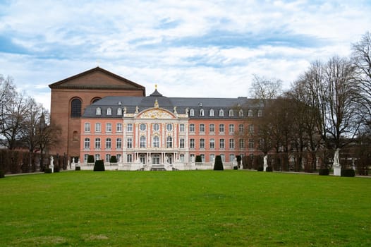 Electoral palace with garden in the roman city of Trier, connected to the constantin basilica, Moselle valley, Rhineland palatinate in Germany