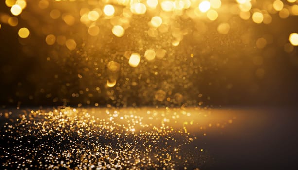 Abstract festive dark background with gold stars and glitter New year birthday holidays celebration